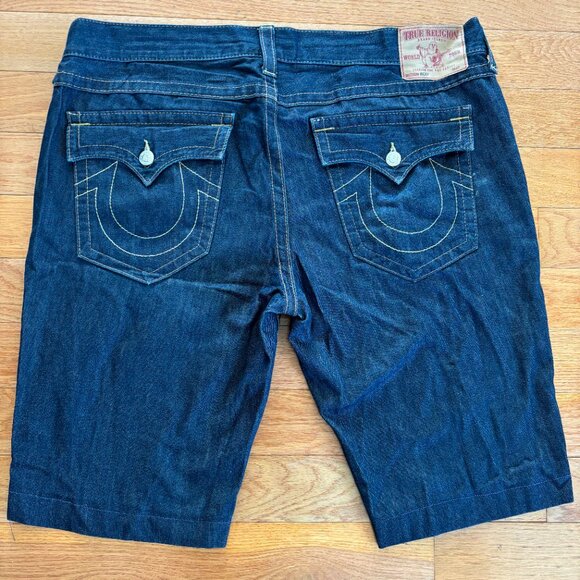 True Religion Mens‎ 42 Relaxed Baggy Jean Shorts Ricky Dark Blue Wash Denim USA - Picture 2 of 8